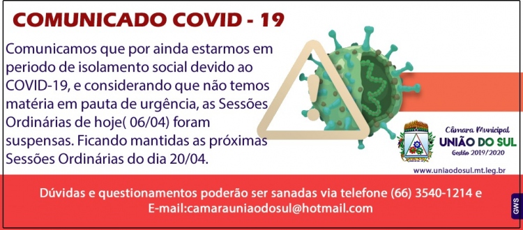 Câmara de União do Sul suspende Sessões Ordinárias marcadas para hoje (06/04)